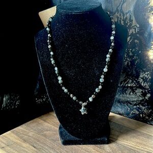Sparkles and Stars Necklace (Smokey crystal, black onyx and larvikite)